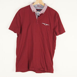 Ted Baker Red Polo Short Sleeve Cotton Contrast Print Collar Shirt Sz 5 / XL